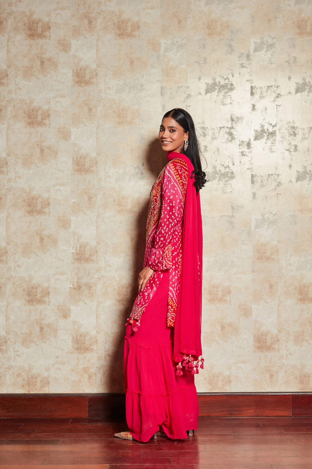 PINK BANDHANI SHARARA SET IN PURE GEORGETTE