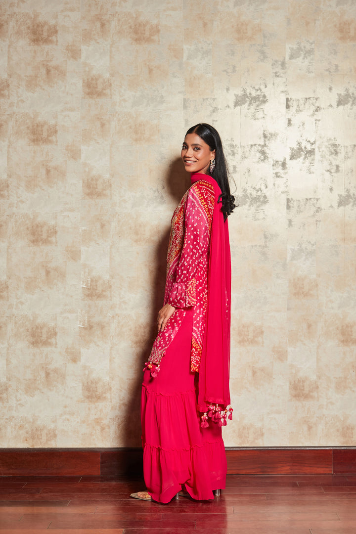 PINK BANDHANI SHARARA SET IN PURE GEORGETTE