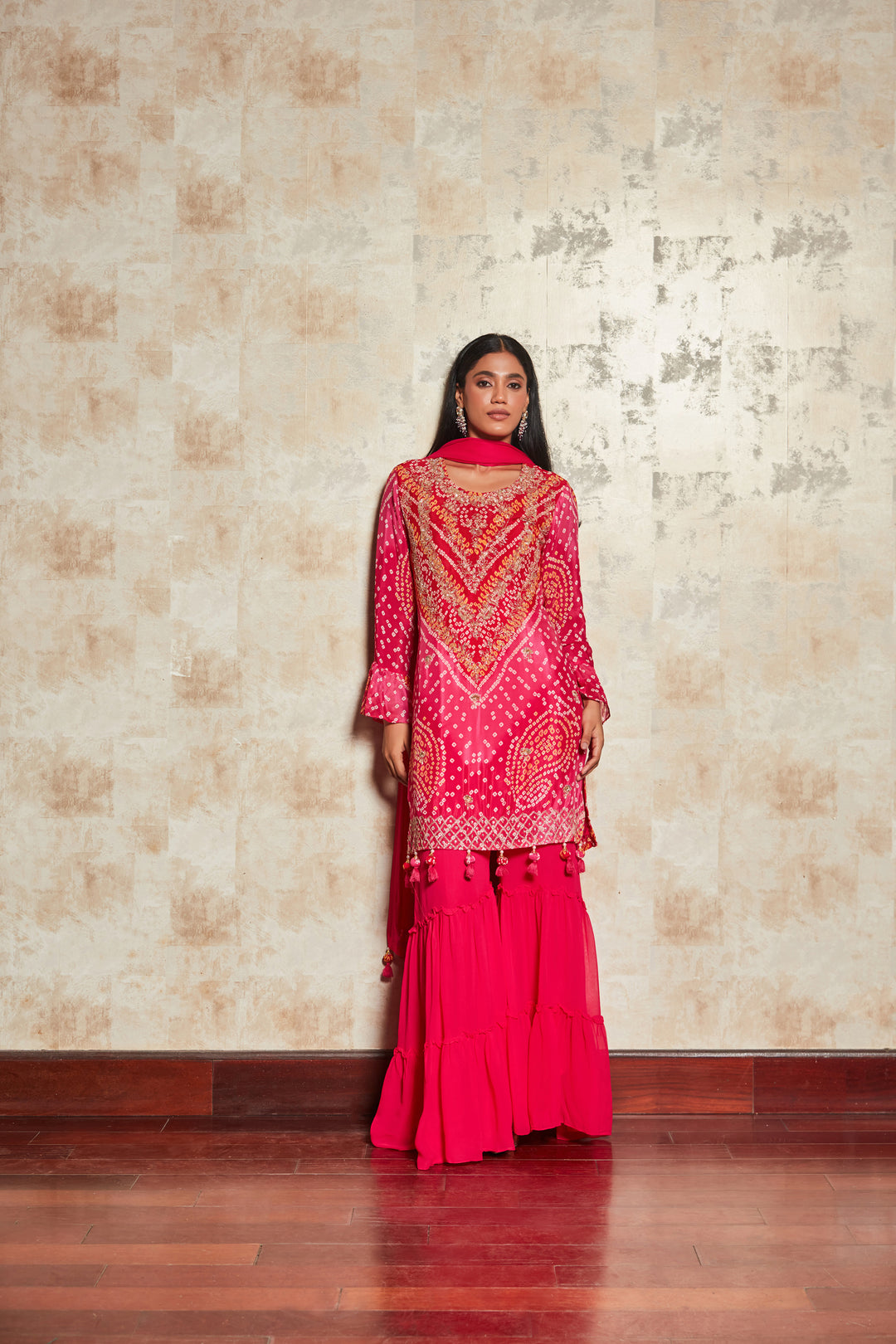 PINK BANDHANI SHARARA SET IN PURE GEORGETTE