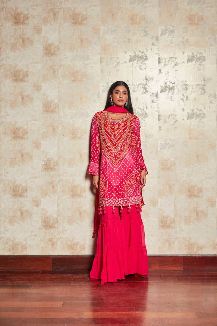 PINK BANDHANI SHARARA SET IN PURE GEORGETTE