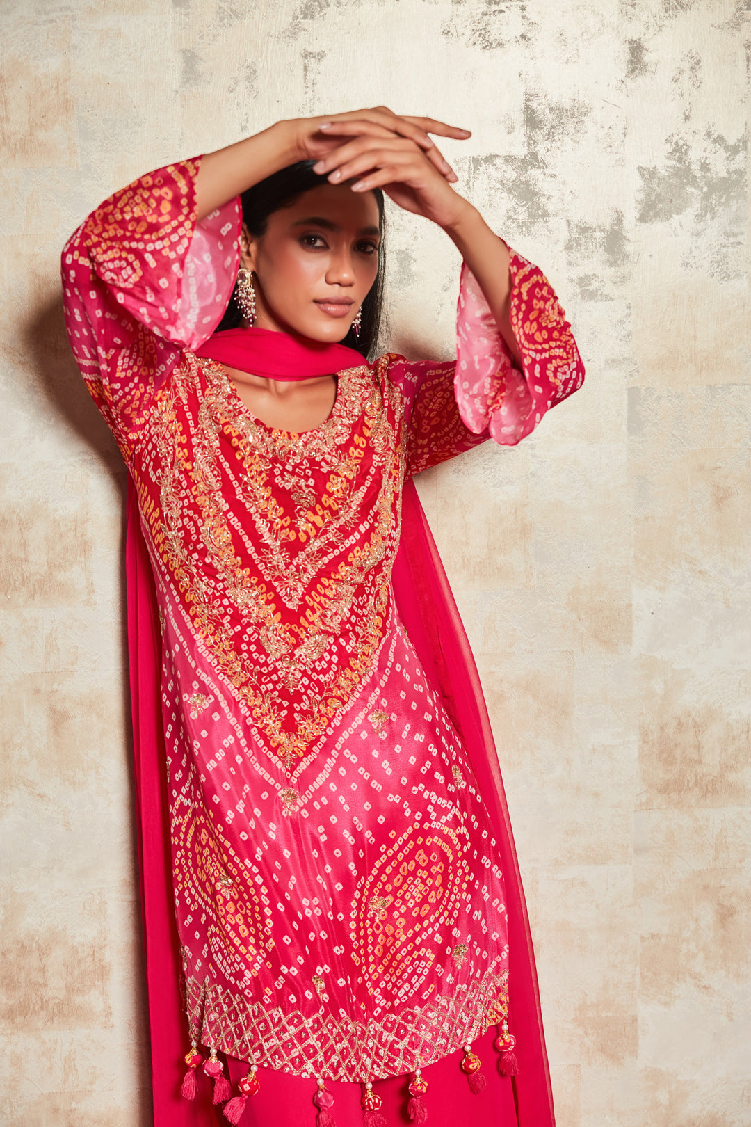 PINK BANDHANI SHARARA SET IN PURE GEORGETTE