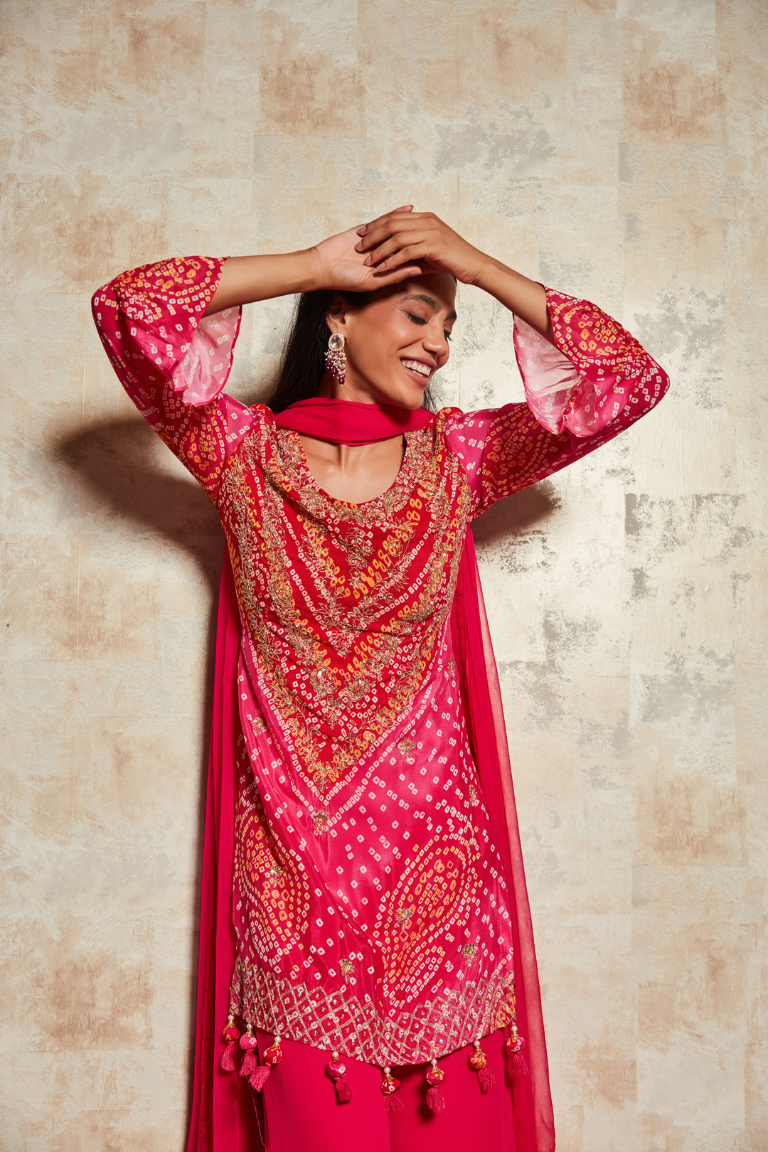 PINK BANDHANI SHARARA SET IN PURE GEORGETTE