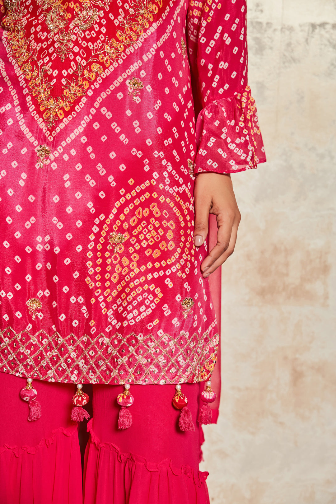PINK BANDHANI SHARARA SET IN PURE GEORGETTE