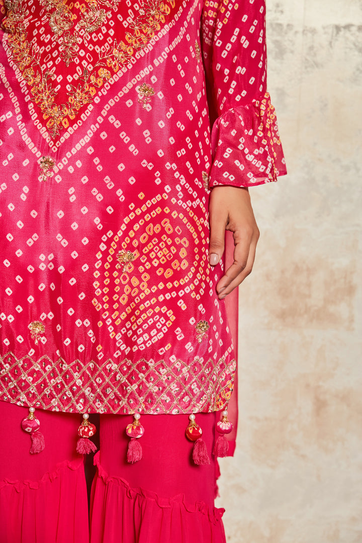 PINK BANDHANI SHARARA SET IN PURE GEORGETTE