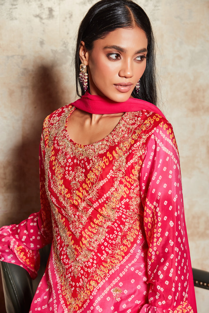 PINK BANDHANI SHARARA SET IN PURE GEORGETTE