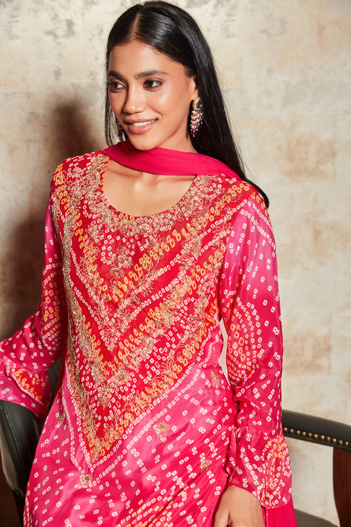 PINK BANDHANI SHARARA SET IN PURE GEORGETTE