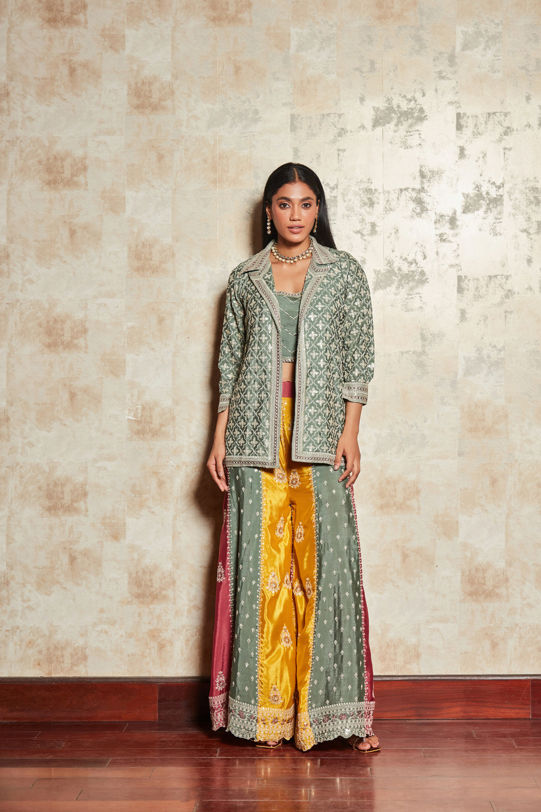 CREPE SILK JUMPSUIT WITH EMBROIDERED JACKET