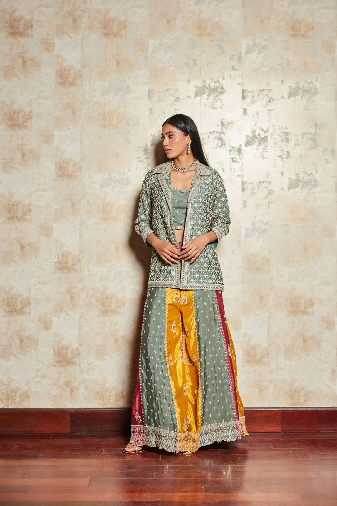 CREPE SILK JUMPSUIT WITH EMBROIDERED JACKET
