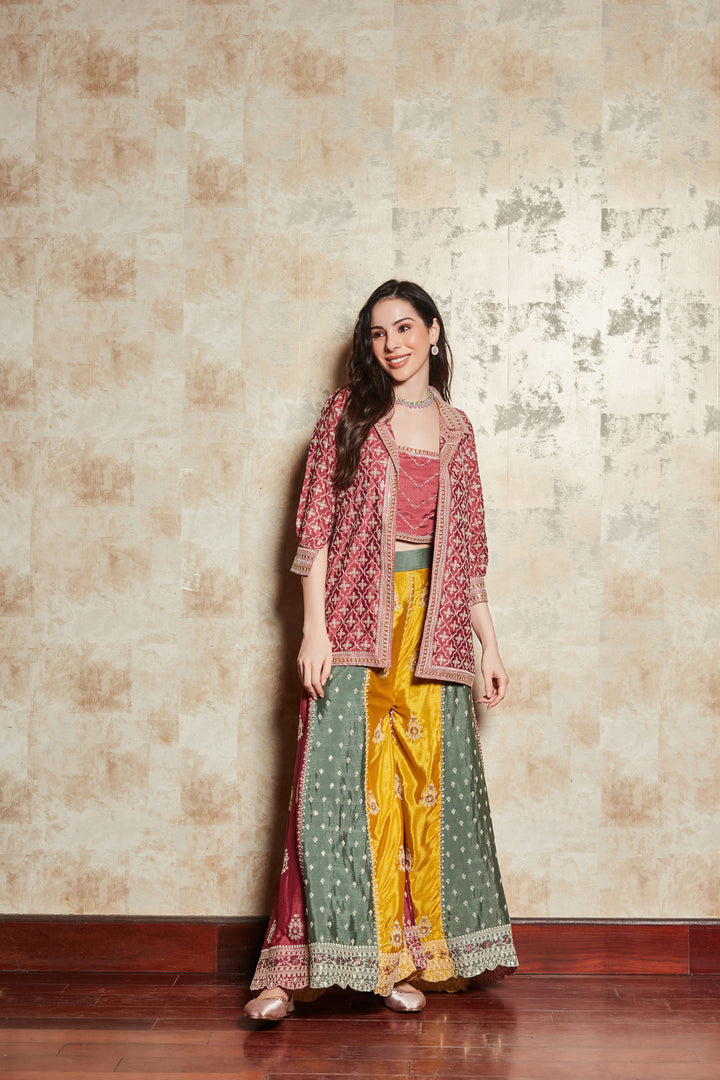 CREPE SILK JUMPSUIT WITH EMBROIDERED JACKET
