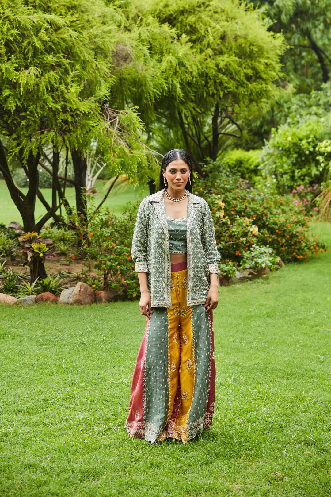 CREPE SILK JUMPSUIT WITH EMBROIDERED JACKET