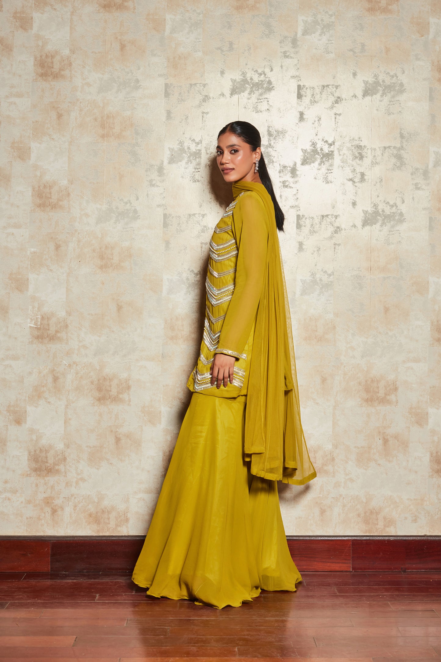 CREPE LIGHT GREEN SHARARA SET