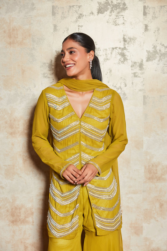 CREPE LIGHT GREEN SHARARA SET