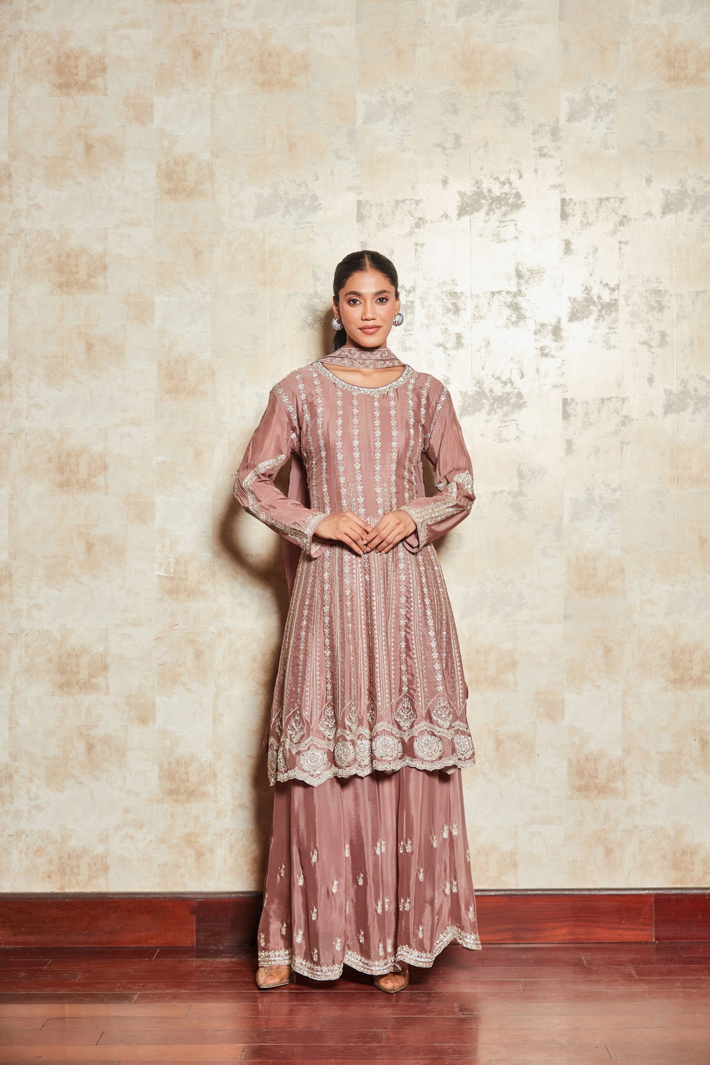 RUSTY ROSE SHARARA SET WITH EMBROIDERED DUPATTA