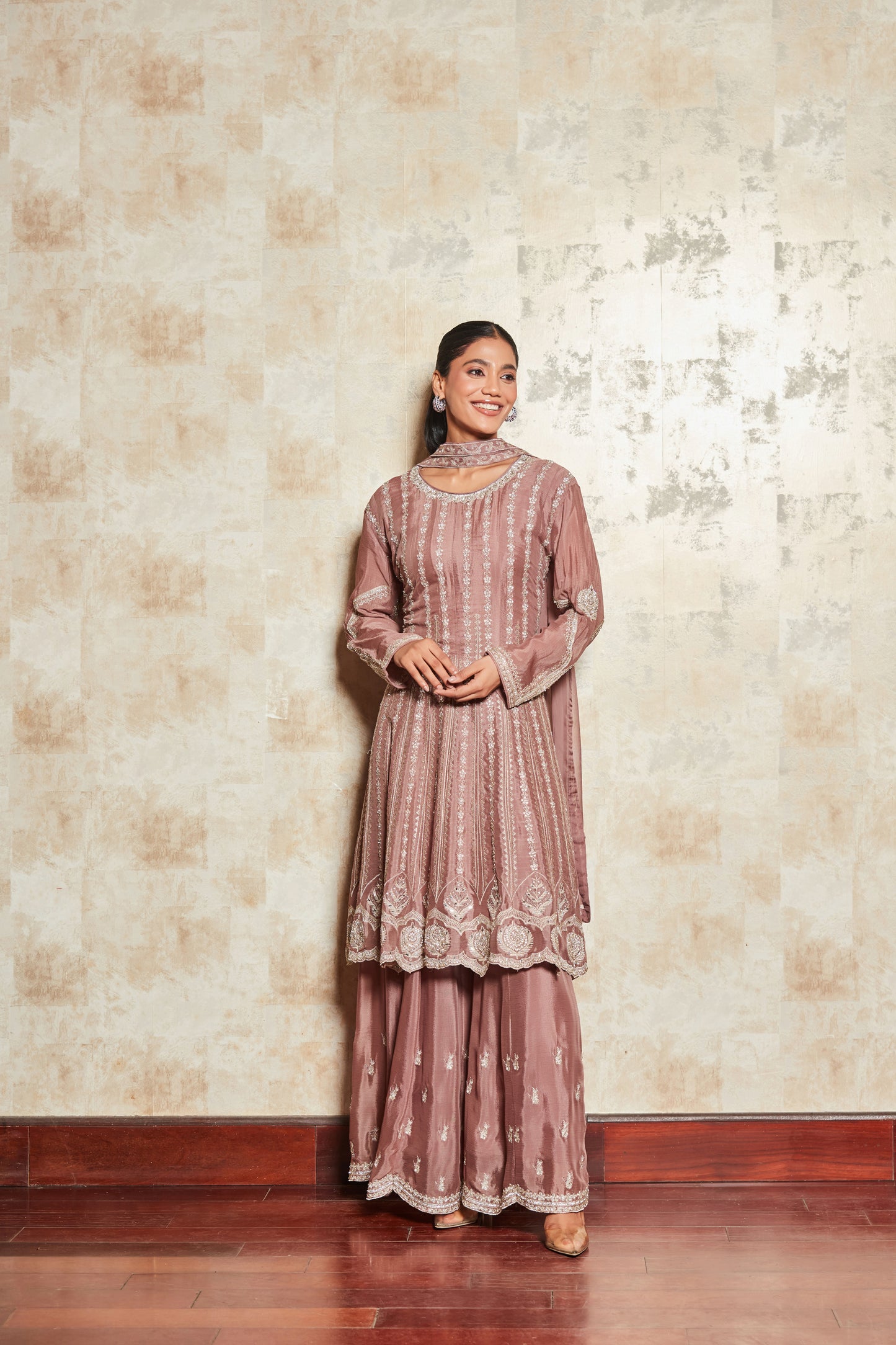 RUSTY ROSE SHARARA SET WITH EMBROIDERED DUPATTA