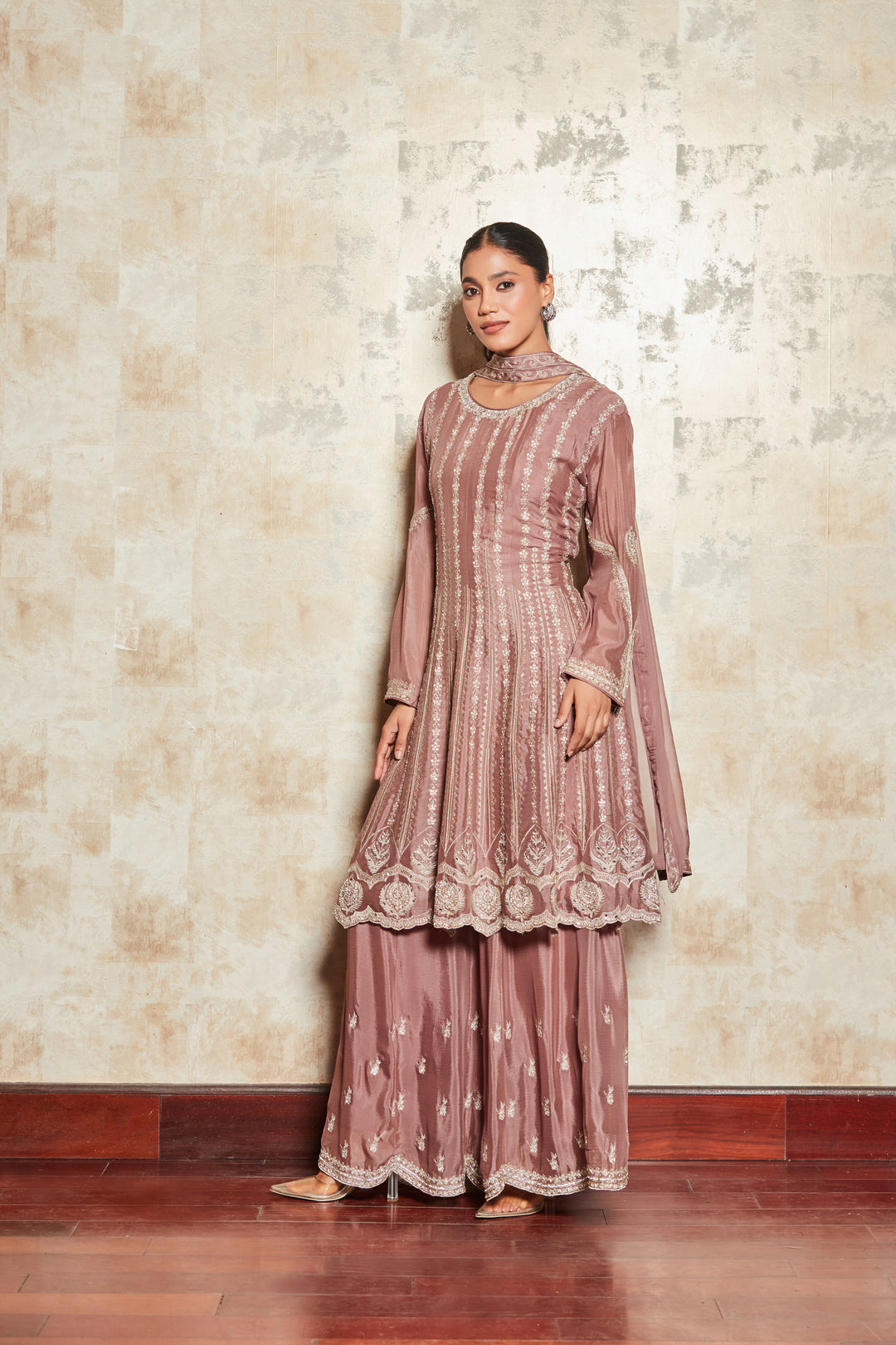 RUSTY ROSE SHARARA SET WITH EMBROIDERED DUPATTA