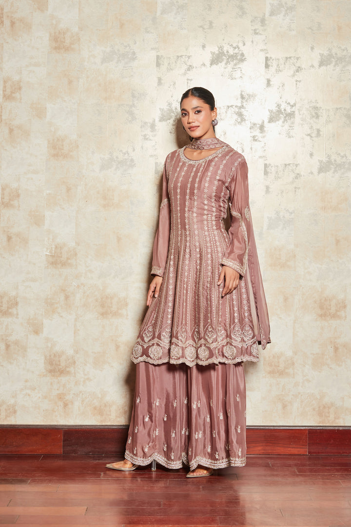 RUSTY ROSE SHARARA SET WITH EMBROIDERED DUPATTA