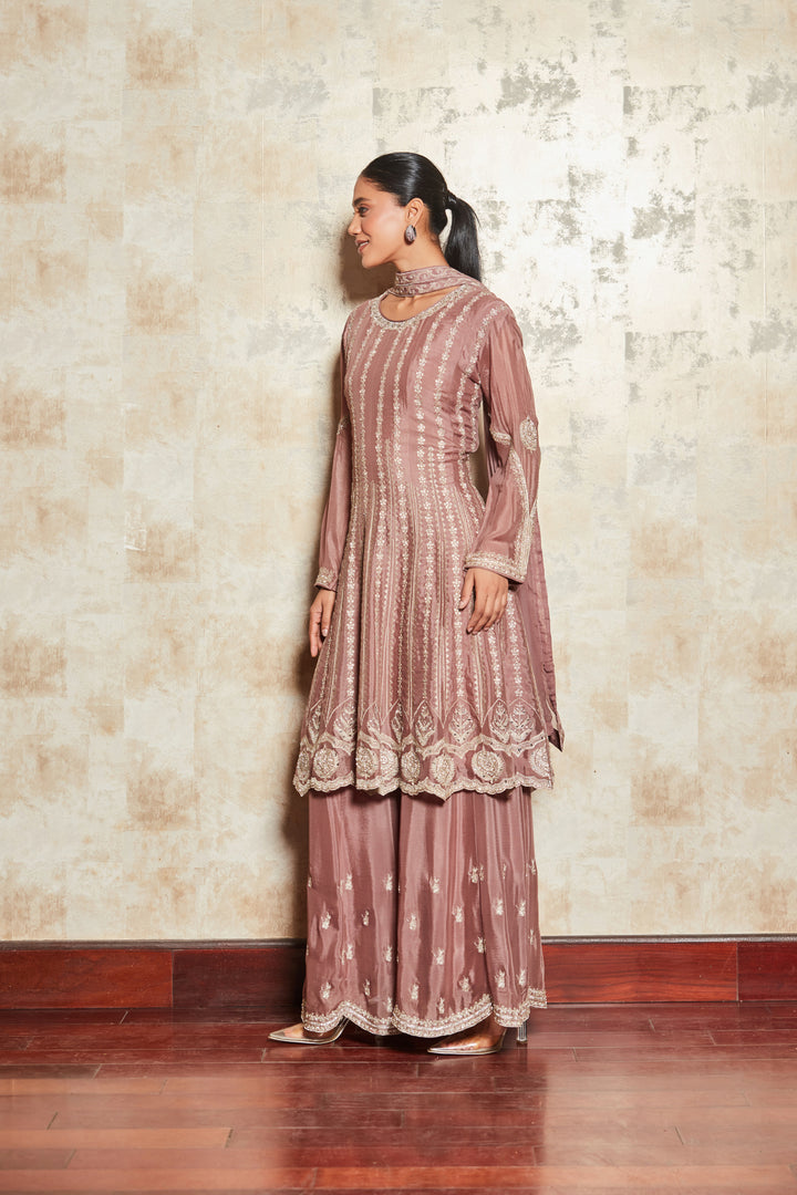 RUSTY ROSE SHARARA SET WITH EMBROIDERED DUPATTA
