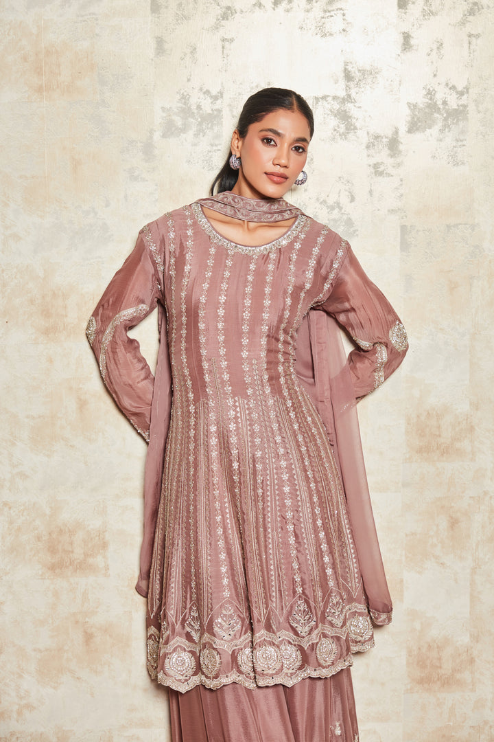 RUSTY ROSE SHARARA SET WITH EMBROIDERED DUPATTA