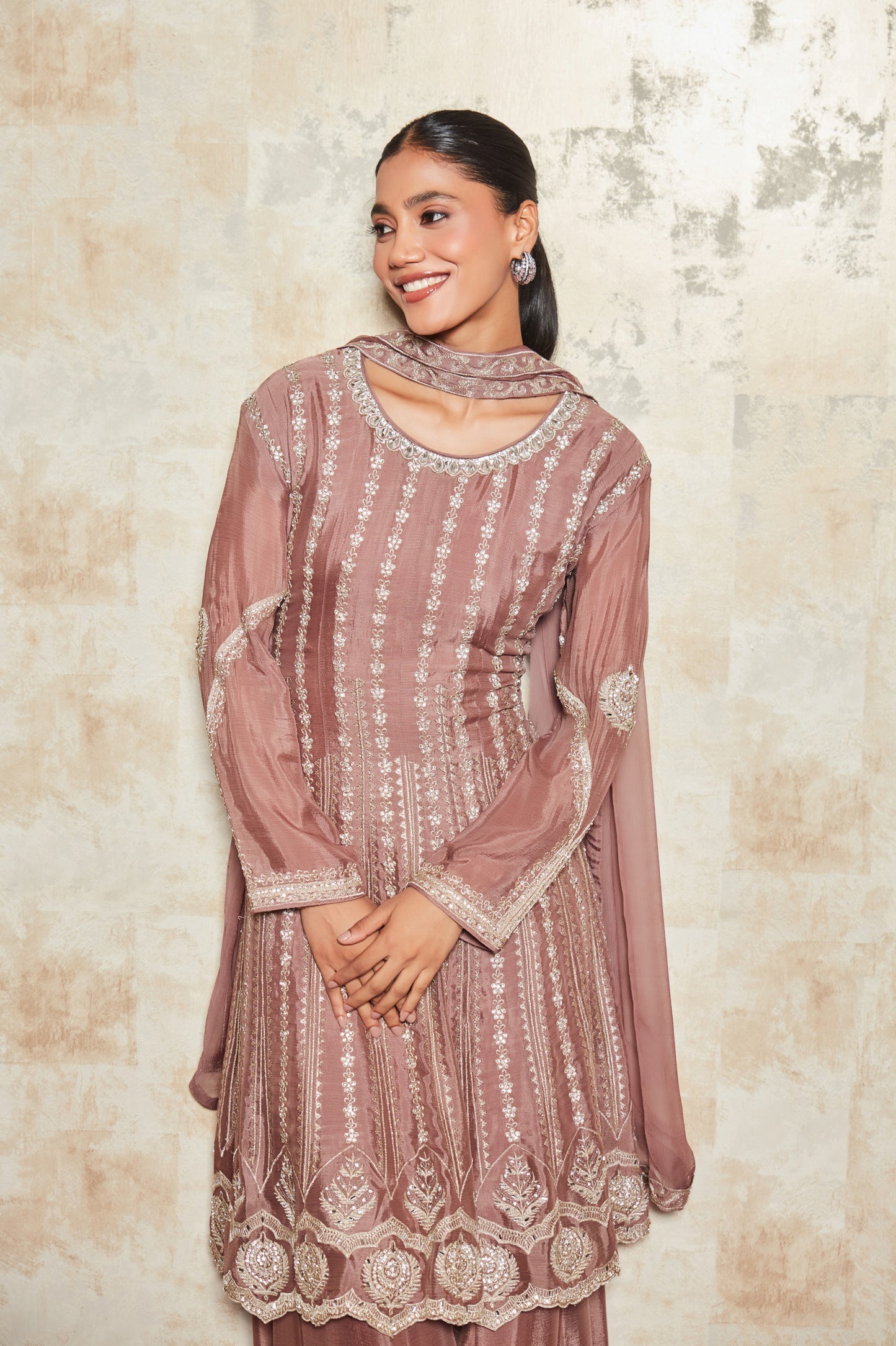 RUSTY ROSE SHARARA SET WITH EMBROIDERED DUPATTA