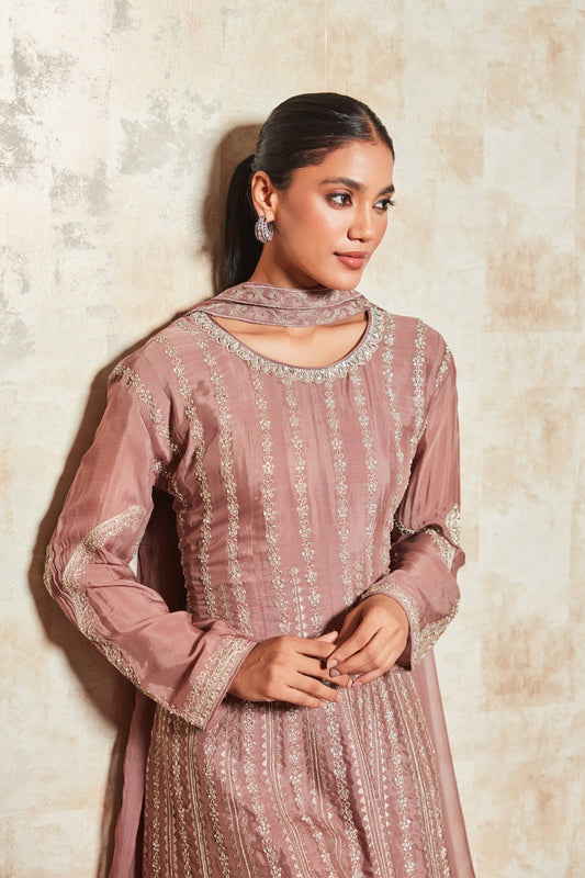 RUSTY ROSE SHARARA SET WITH EMBROIDERED DUPATTA