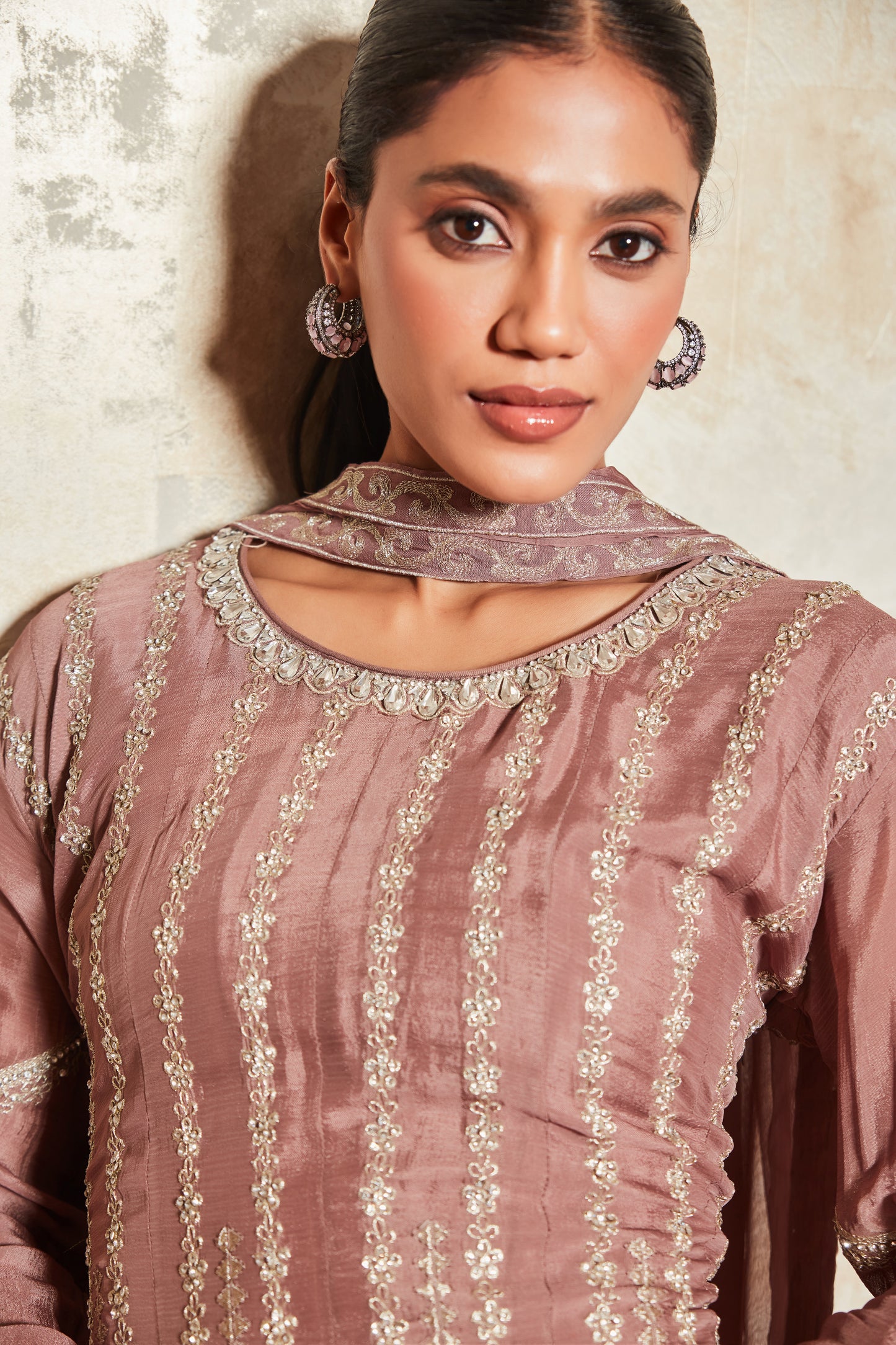 RUSTY ROSE SHARARA SET WITH EMBROIDERED DUPATTA