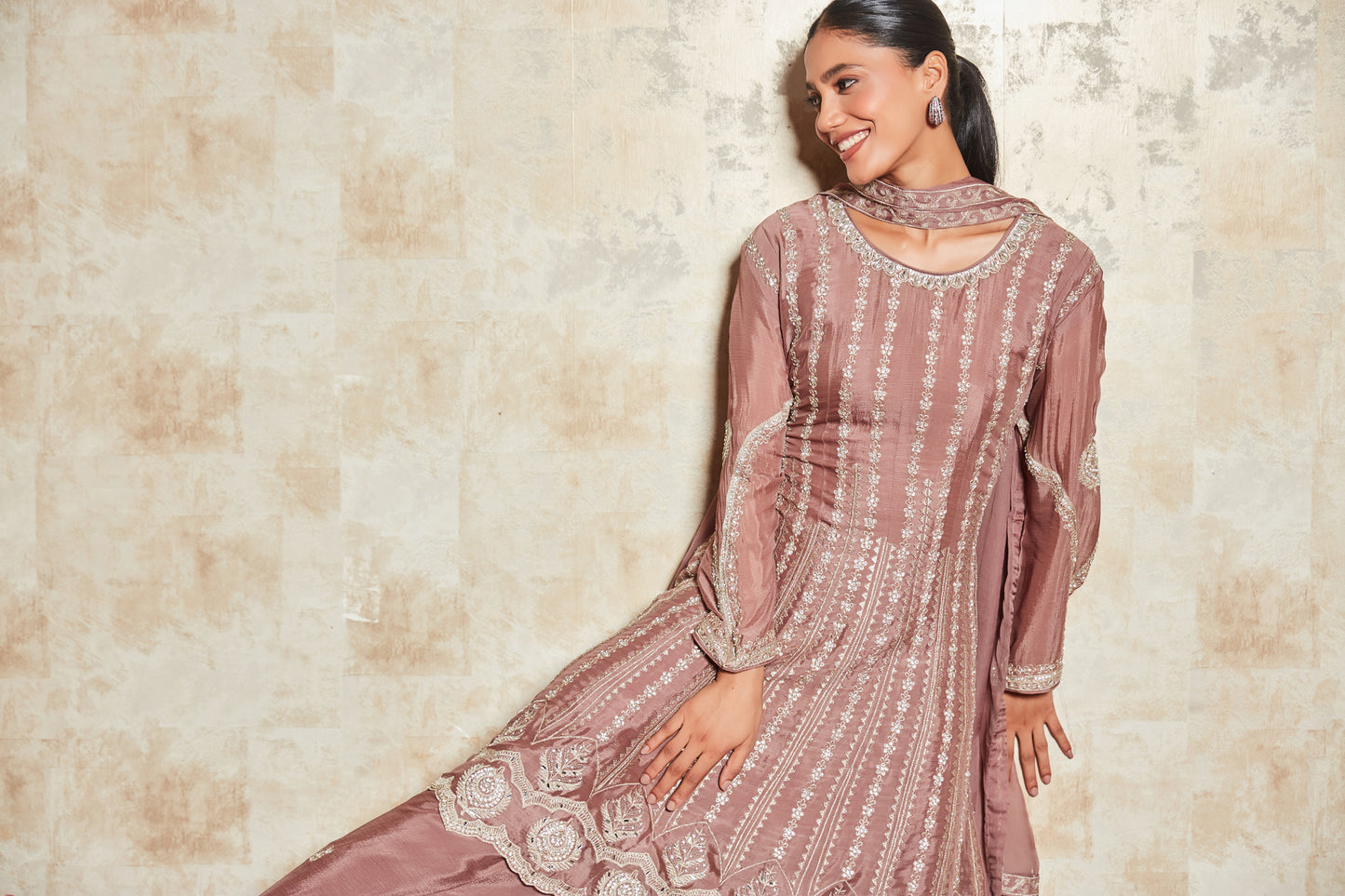 RUSTY ROSE SHARARA SET WITH EMBROIDERED DUPATTA