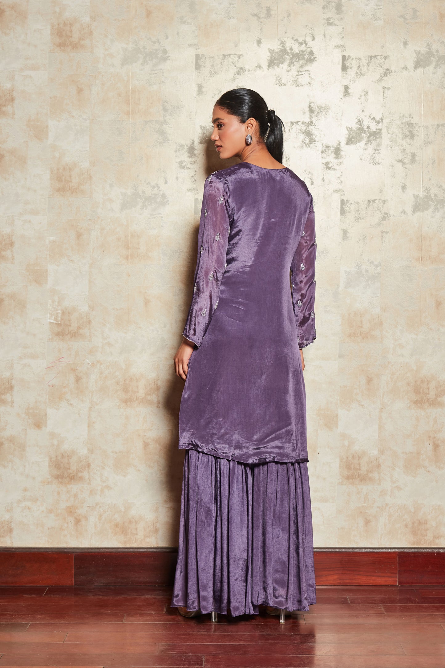 PURE CREPE PURPLE SHARARA SET WITH EMBROIDERY