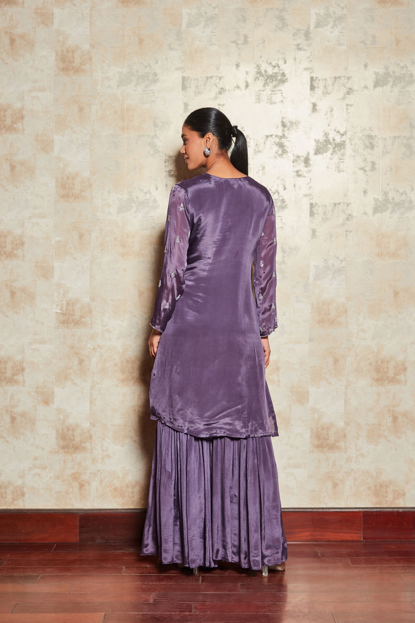 PURE CREPE PURPLE SHARARA SET WITH EMBROIDERY