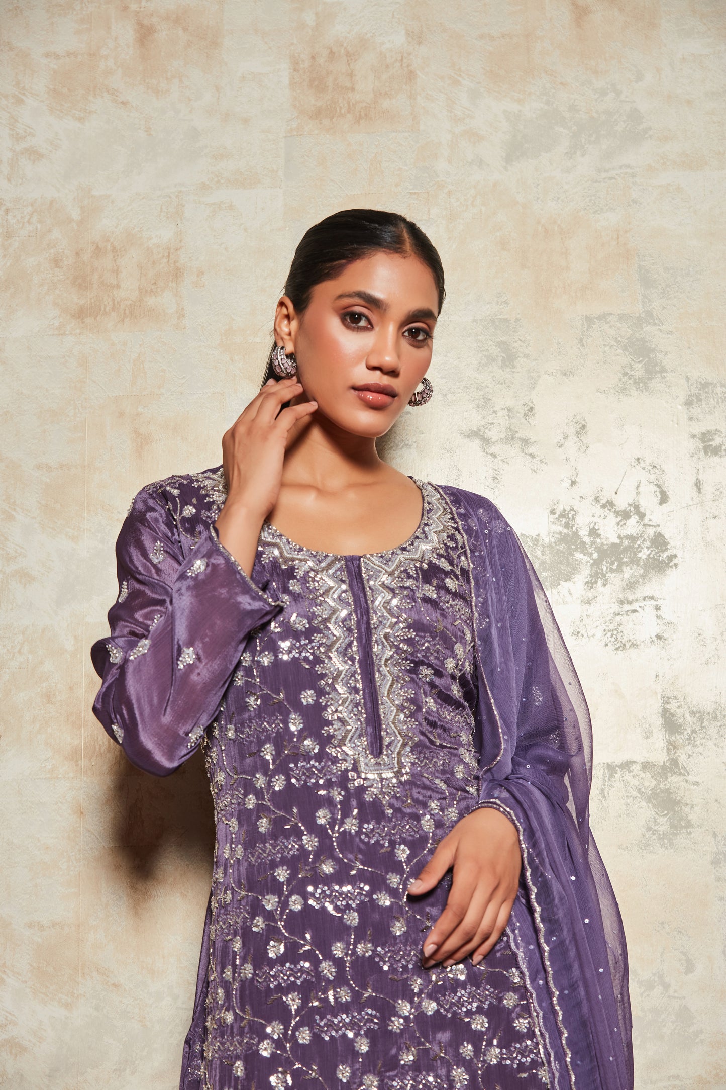 PURE CREPE PURPLE SHARARA SET WITH EMBROIDERY