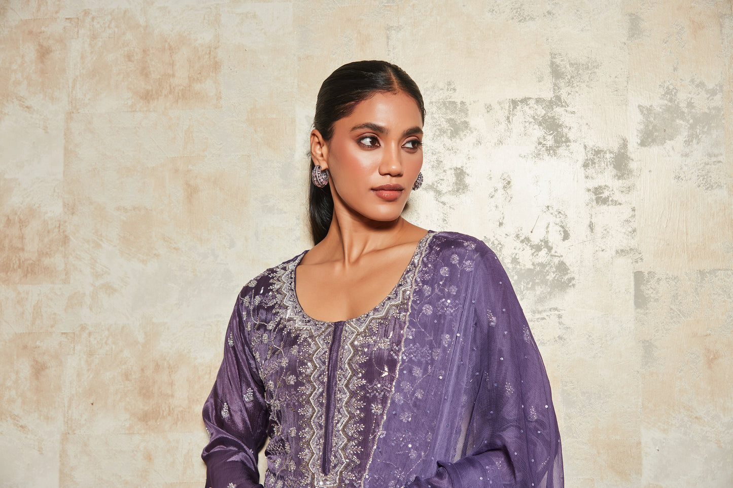 PURE CREPE PURPLE SHARARA SET WITH EMBROIDERY